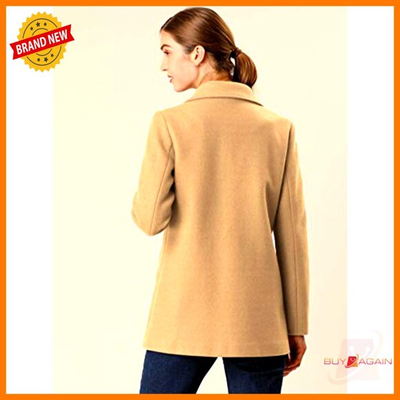 Classic Double Breasted Pea Coat Elegant Winter Outerwear Mid Thigh Length - Picture 6 of 7